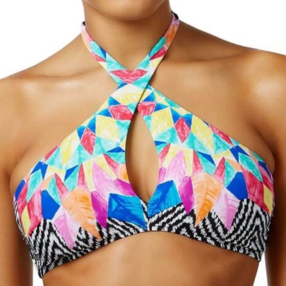 Bar III Other - Bar III Feather Daze High Neck Crossover Swim Top